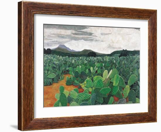 Patch of Prickly Pears on the Way to Tulancingo (Cloudy Sky) 2004-Pedro Diego Alvarado-Framed Giclee Print