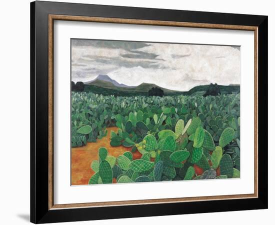 Patch of Prickly Pears on the Way to Tulancingo (Cloudy Sky) 2004-Pedro Diego Alvarado-Framed Giclee Print