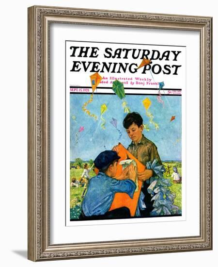 "Patching a Kite," Saturday Evening Post Cover, September 15, 1928-Eugene Iverd-Framed Giclee Print