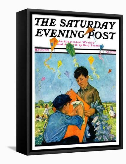 "Patching a Kite," Saturday Evening Post Cover, September 15, 1928-Eugene Iverd-Framed Premier Image Canvas