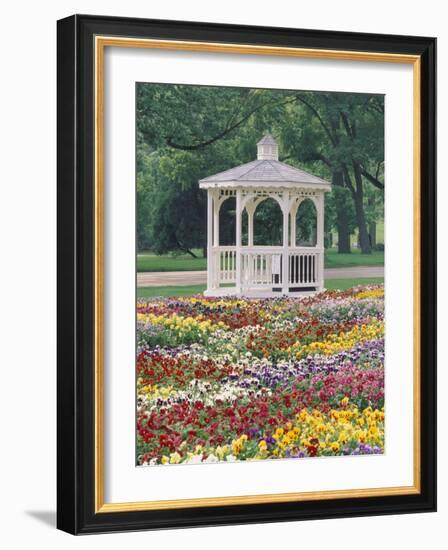 Patchwork of Pansies and Gazebo, Columbus, Ohio, USA-Adam Jones-Framed Photographic Print