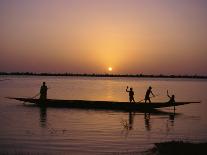 Children on Local Pirogue or Canoe on the Bani River at Sunset at Sofara, Mali, Africa-Pate Jenny-Framed Premier Image Canvas