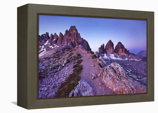 Paternkofel and Tre Cime Di Lavaredo Mountains at Dawn, Sexten Dolomites, South Tyrol, Italy-Frank Krahmer-Framed Premier Image Canvas