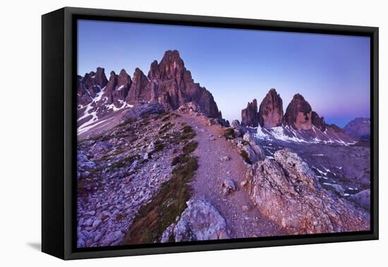 Paternkofel and Tre Cime Di Lavaredo Mountains at Dawn, Sexten Dolomites, South Tyrol, Italy-Frank Krahmer-Framed Premier Image Canvas