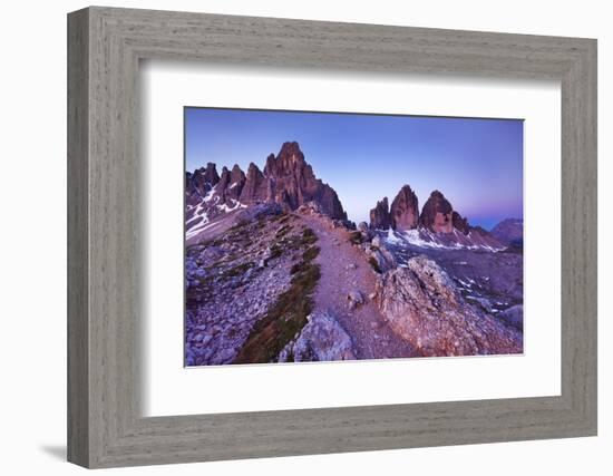 Paternkofel and Tre Cime Di Lavaredo Mountains at Dawn, Sexten Dolomites, South Tyrol, Italy-Frank Krahmer-Framed Photographic Print