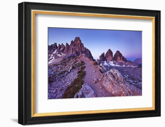 Paternkofel and Tre Cime Di Lavaredo Mountains at Dawn, Sexten Dolomites, South Tyrol, Italy-Frank Krahmer-Framed Photographic Print