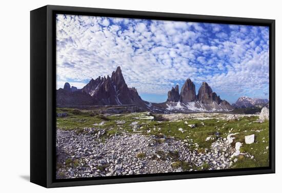 Paternkofel (Left) and Tre Cime Di Lavaredo Mountains, Sexten Dolomites, South Tyrol, Italy-Frank Krahmer-Framed Premier Image Canvas