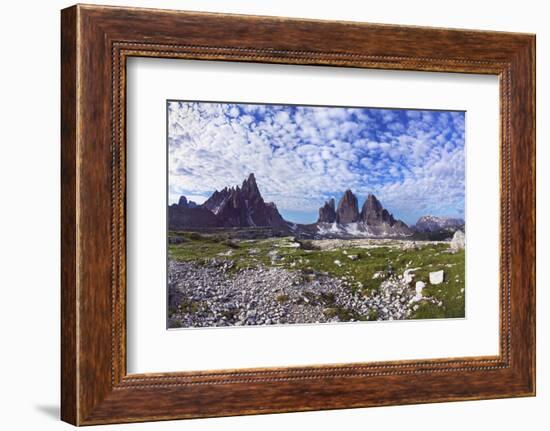 Paternkofel (Left) and Tre Cime Di Lavaredo Mountains, Sexten Dolomites, South Tyrol, Italy-Frank Krahmer-Framed Photographic Print