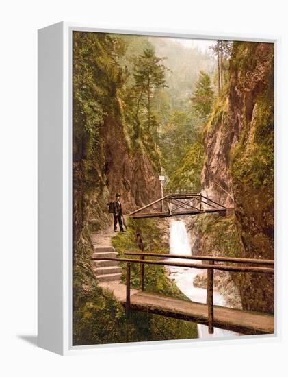 Path and Bridge in the Almbach Gorge in Berchtesgaden, Bavaria, 1890-1900-null-Framed Premier Image Canvas