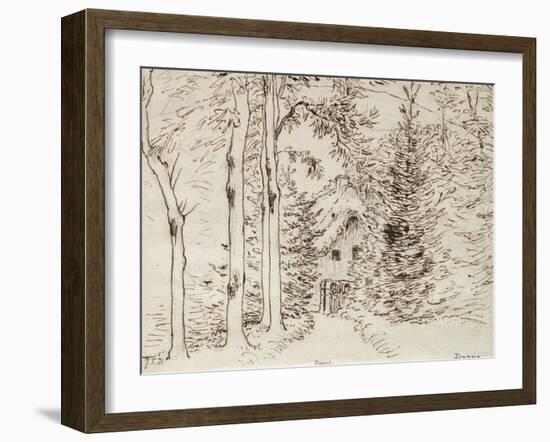 Path Through Woods to a Thatched House, 1866 (Graphite, Pen, and Brown Ink on Paper)-Jean-Francois Millet-Framed Giclee Print