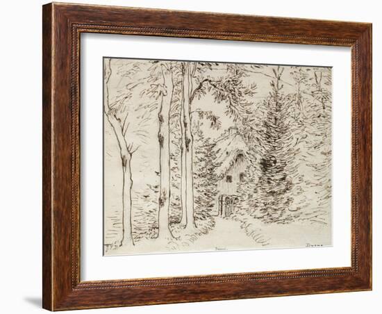 Path Through Woods to a Thatched House, 1866 (Graphite, Pen, and Brown Ink on Paper)-Jean-Francois Millet-Framed Giclee Print