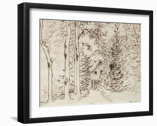Path Through Woods to a Thatched House, 1866 (Graphite, Pen, and Brown Ink on Paper)-Jean-Francois Millet-Framed Giclee Print