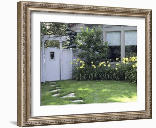 Path to the Garden Gate Lined with Daylilies-null-Framed Photographic Print