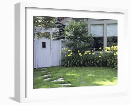 Path to the Garden Gate Lined with Daylilies-null-Framed Photographic Print