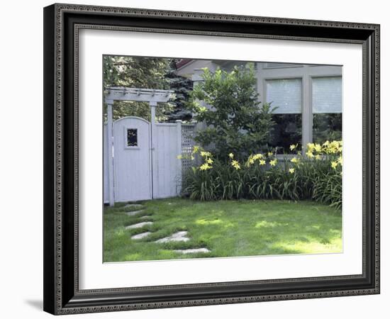 Path to the Garden Gate Lined with Daylilies-null-Framed Photographic Print