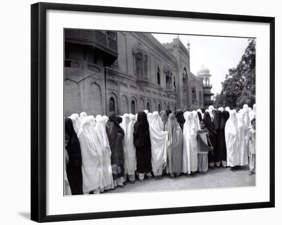 Pathan Women Observe Strict Muslim Purdah as They Come out to Vote at a High School-null-Framed Photographic Print