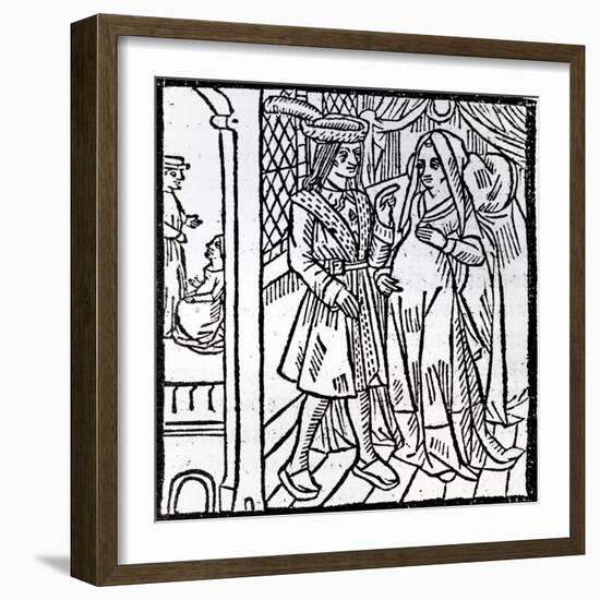 Pathelin and Guillemette, from 'The Farce of Master Pierre Pathelin', C.1465 (Woodcut)-French-Framed Giclee Print