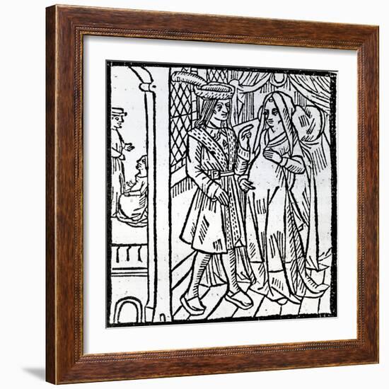 Pathelin and Guillemette, from 'The Farce of Master Pierre Pathelin', C.1465 (Woodcut)-French-Framed Giclee Print