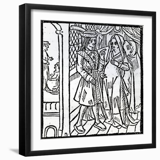 Pathelin and Guillemette, from 'The Farce of Master Pierre Pathelin', C.1465 (Woodcut)-French-Framed Giclee Print