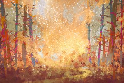Pathway In Autumn Forest Landscape Painting Illustration Art Print Tithi Luadthong Art Com