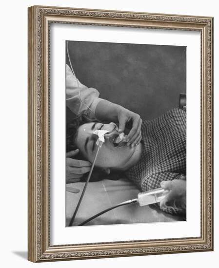 Patient Having Stomach Pumped after Poisoning by Overdose of Tranquilizers-Ralph Morse-Framed Photographic Print