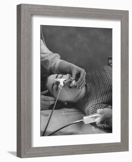Patient Having Stomach Pumped after Poisoning by Overdose of Tranquilizers-Ralph Morse-Framed Photographic Print