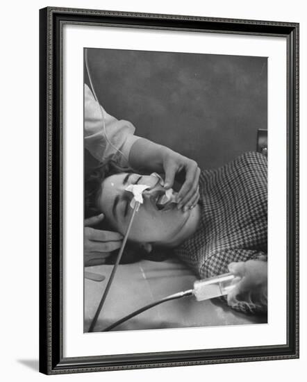 Patient Having Stomach Pumped after Poisoning by Overdose of Tranquilizers-Ralph Morse-Framed Photographic Print