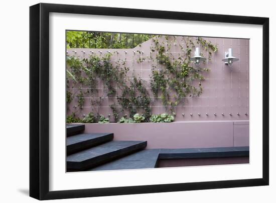 Patio Garden at Basement Level Showing a Raised Bed Planted with Brunnera London-Pedro Silmon-Framed Photo