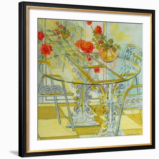 Patio Garden,Geraniums Reflected, 2010-Joan Thewsey-Framed Giclee Print