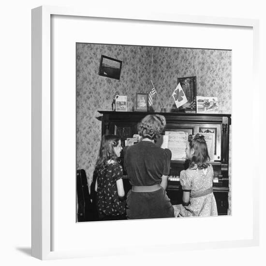 Patricia Colleen Altree Playing the Piano with Her Two Sisters-J^ R^ Eyerman-Framed Photographic Print