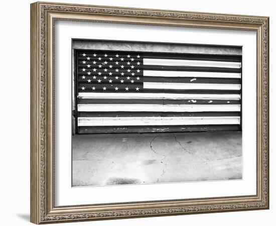 Patriotic American Flag Garage Door, Albuquerque, New Mexico, Black and White-Kevin Lange-Framed Photographic Print