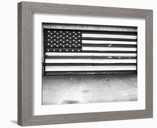 Patriotic American Flag Garage Door, Albuquerque, New Mexico, Black and White-Kevin Lange-Framed Photographic Print