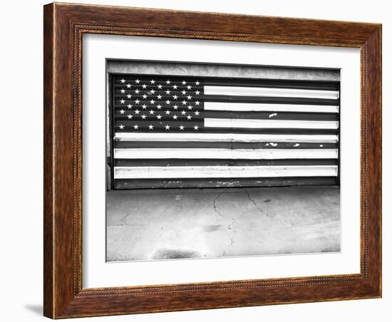 Patriotic American Flag Garage Door, Albuquerque, New Mexico, Black and White-Kevin Lange-Framed Photographic Print