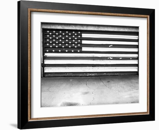 Patriotic American Flag Garage Door, Albuquerque, New Mexico, Black and White-Kevin Lange-Framed Photographic Print