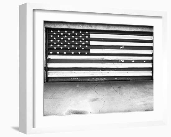 Patriotic American Flag Garage Door, Albuquerque, New Mexico, Black and White-Kevin Lange-Framed Photographic Print