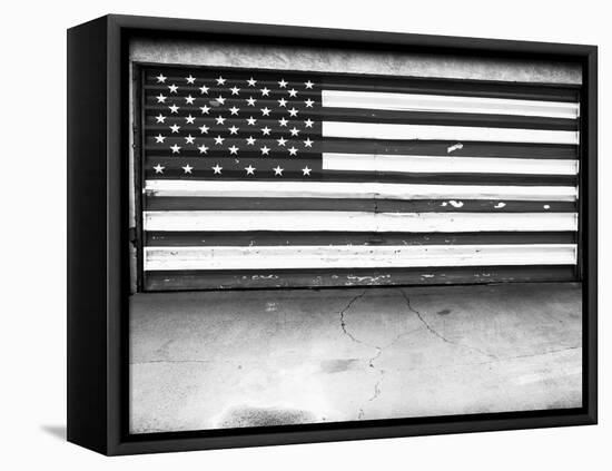 Patriotic American Flag Garage Door, Albuquerque, New Mexico, Black and White-Kevin Lange-Framed Premier Image Canvas