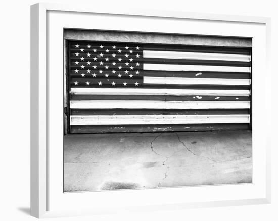 Patriotic American Flag Garage Door, Albuquerque, New Mexico, Black and White-Kevin Lange-Framed Photographic Print