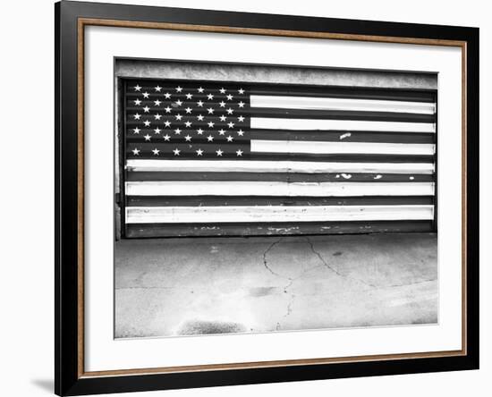 Patriotic American Flag Garage Door, Albuquerque, New Mexico, Black and White-Kevin Lange-Framed Photographic Print