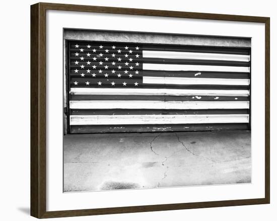 Patriotic American Flag Garage Door, Albuquerque, New Mexico, Black and White-Kevin Lange-Framed Photographic Print