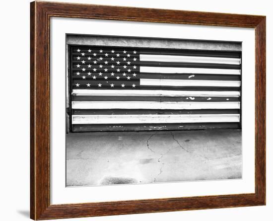 Patriotic American Flag Garage Door, Albuquerque, New Mexico, Black and White-Kevin Lange-Framed Photographic Print