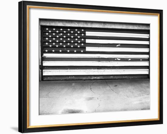 Patriotic American Flag Garage Door, Albuquerque, New Mexico, Black and White-Kevin Lange-Framed Photographic Print