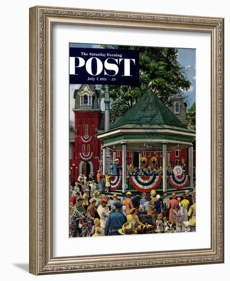 "Patriotic Band Concert" Saturday Evening Post Cover, July 7, 1951-Stevan Dohanos-Framed Giclee Print