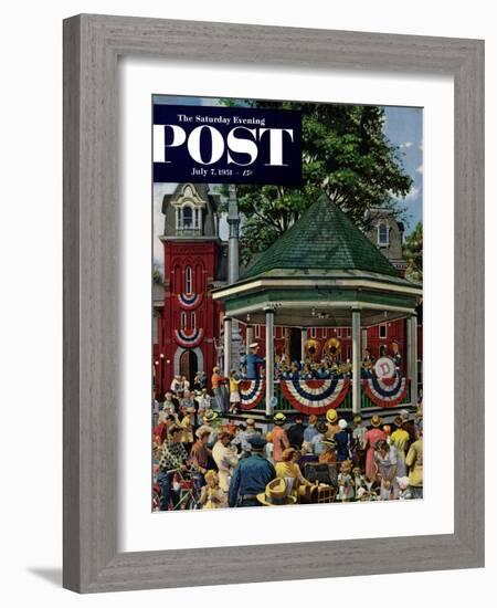 "Patriotic Band Concert" Saturday Evening Post Cover, July 7, 1951-Stevan Dohanos-Framed Giclee Print