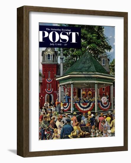 "Patriotic Band Concert" Saturday Evening Post Cover, July 7, 1951-Stevan Dohanos-Framed Giclee Print