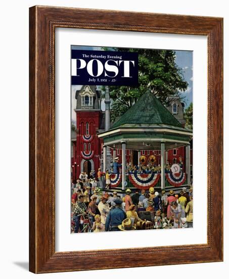 "Patriotic Band Concert" Saturday Evening Post Cover, July 7, 1951-Stevan Dohanos-Framed Giclee Print