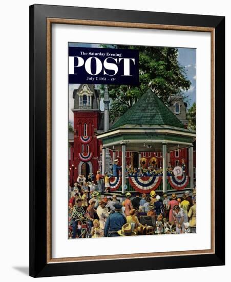 "Patriotic Band Concert" Saturday Evening Post Cover, July 7, 1951-Stevan Dohanos-Framed Giclee Print