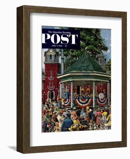 "Patriotic Band Concert" Saturday Evening Post Cover, July 7, 1951-Stevan Dohanos-Framed Giclee Print