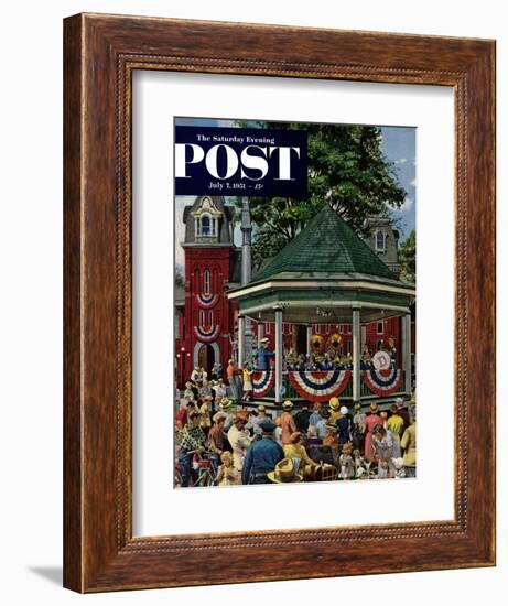 "Patriotic Band Concert" Saturday Evening Post Cover, July 7, 1951-Stevan Dohanos-Framed Giclee Print