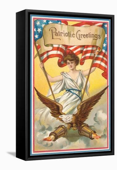 Patriotic Greetings, Columbia and Eagle-null-Framed Stretched Canvas