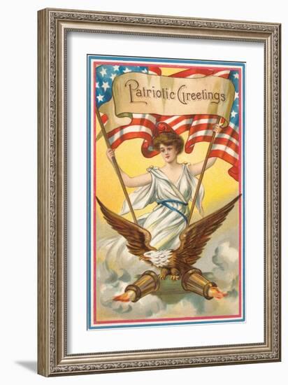 Patriotic Greetings, Columbia and Eagle-null-Framed Premium Giclee Print